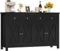 FirFurd Buffet Cuisine Meuble de Cuisine Rangement Buffet avec 4 Portes 2 Tiroirs Étagères Réglables Meuble de Rangement pour Salon Salle à Manger 140x40x89 cm Noir