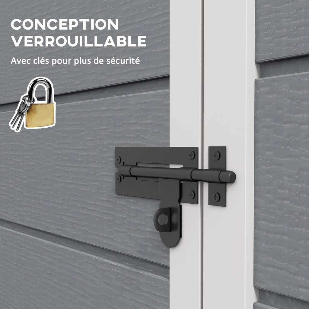 Outsunny Abri de Jardin 1,14 m² cabane de Jardin pour Outils - Porte verrouillable, aération et fenêtre - dim. 151L x 92l x 193H cm - Plastique, Gris