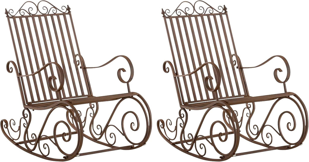 CLP Lot De 2 Fauteuils A Bascule en Fer Forgé Smilla I Rocking-Chair D'Extérieur avec Dossier Haut Et Accoudoirs, Couleur:Marron