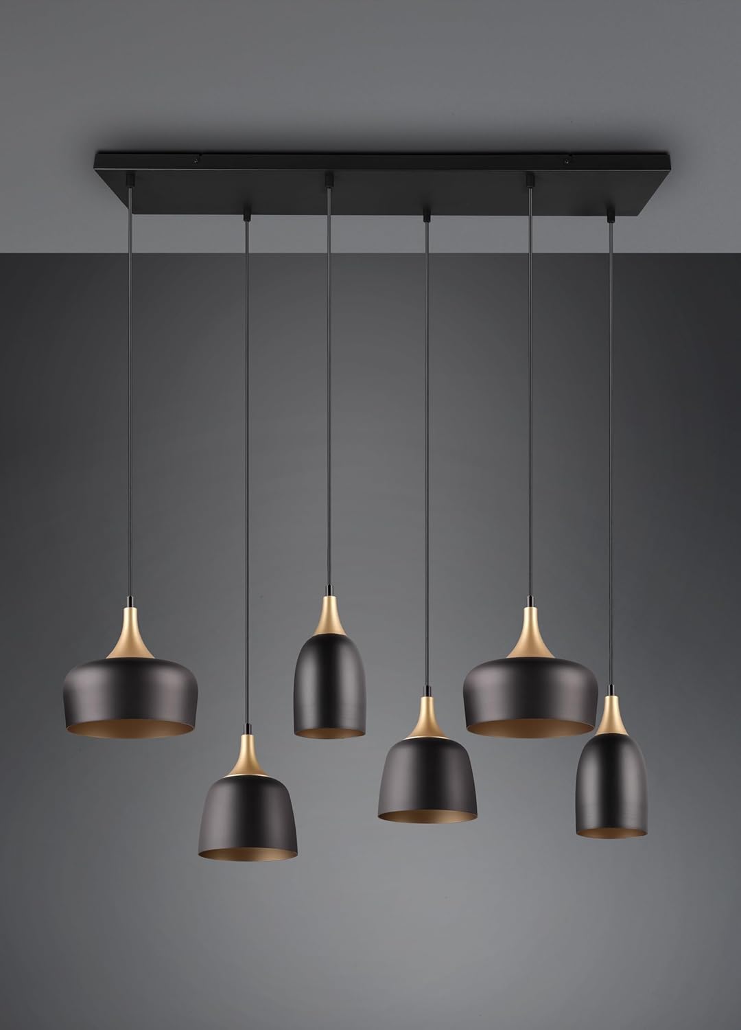 Trio Suspension Chiraz 310500632, métal noir mat/doré, sauf 6x E14