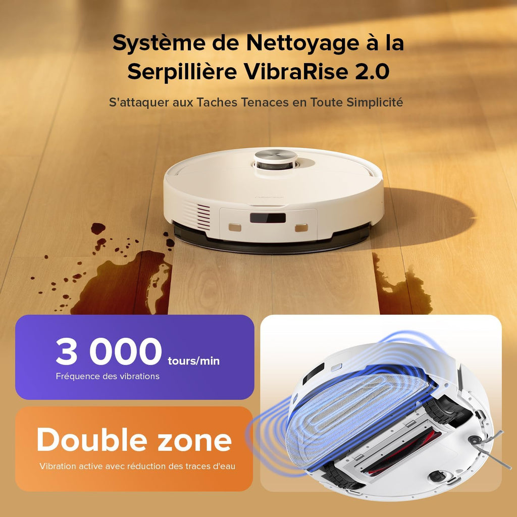 roborock Q10 S5 Set Robot Aspirateur Laveur, 10000 Pa Aspiration, Double Anti-emmêlement, Système VibraRise 2.0, Levage des Serpillères de 8 mm, Navigation PreciSense LiDAR, Évitement d'obstacles, APP