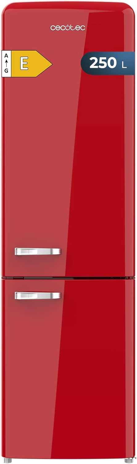 Cecotec Refrigerateur Congelateur Combiné Bolero CoolMarket Combi Origin 250 NF Red E. Réfrigérateur 250L, rouge rétro, No Frost, Multi Air Flow, Fast Cooling, classe E