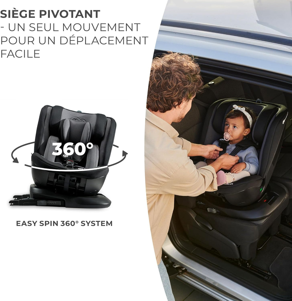 Kinderkraft XPEDITION I-Size 40-150 cm, Siège auto bébé 0 à 36 kg évolutif, Groupe 0/1/2/3, Isofix 360° pivotant, Têtière et largeur d'assise ajustable d'une seule main, Protections latérales, Noir