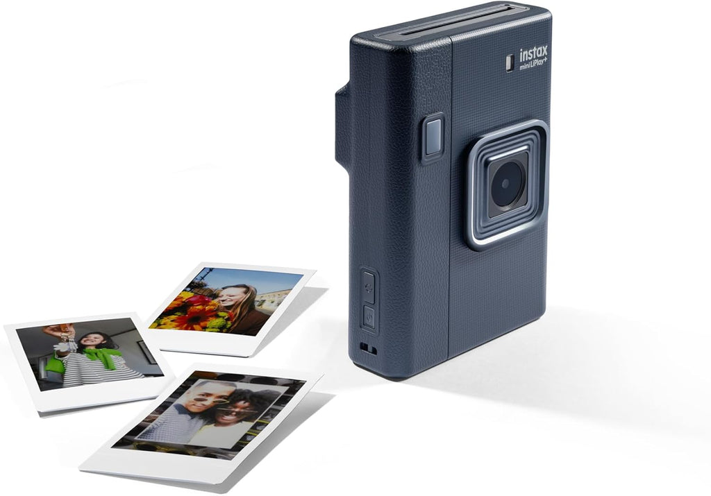 INSTAX Mini LiPlay+ Bleu Nuit Appareil Photo numérique instantané Hybride et imprimante Photo, écran LCD 6 x 4 cm, Fonction d'enregistrement Audio, objectifs Principal et Grand Angle pour Selfies