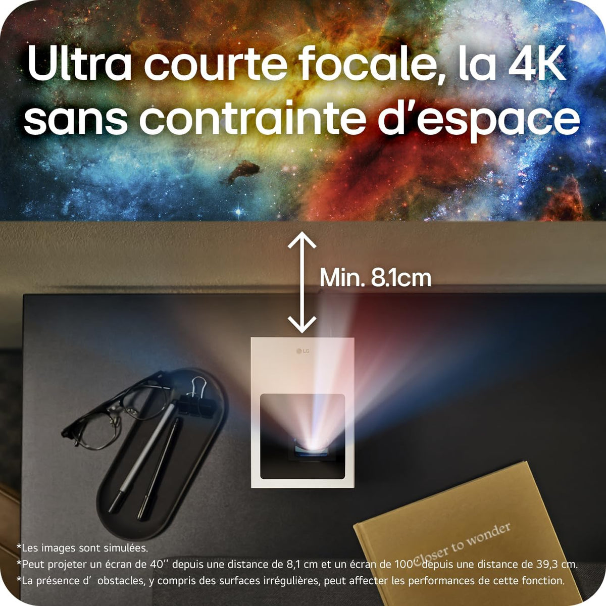 CineBeam S Vidéoprojecteur Laser PU615U Focale Ultra Courte pour Home Cinema, 500 lumens ANSI, 4K UHD 100 Pouces 2160p, Projection Entre 40" ~100", Smart webOS 24, Bluetooth 5.0, Dolby Atmos