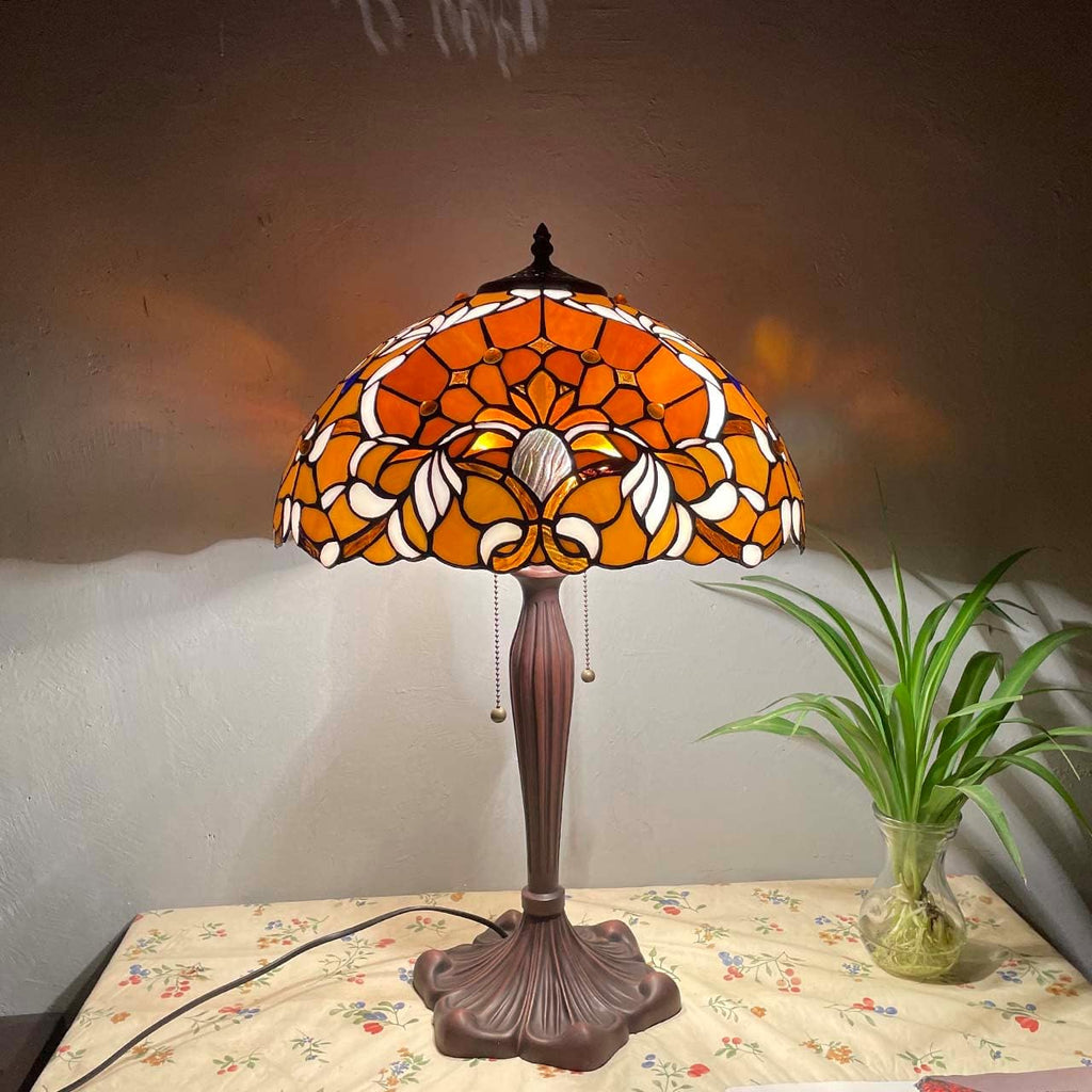 Bieye L30789 Lampe de table style baroque Tiffany en vitrail avec abat-jour de 40,6 cm de large, 61 cm de haut, orange