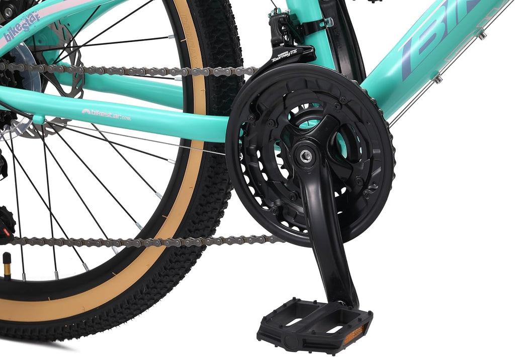 BIKESTAR VTT Vélo Tout Terrain pour Enfants de 10-13 Ans | Bicyclette 24 Pouces 21 Vitesses Shimano, Hardtail, Freins Disc, Suspension