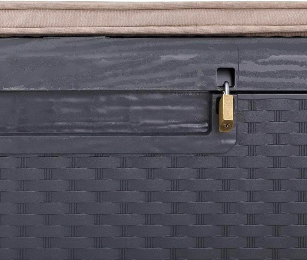 Avilia Coffre de rangement avec assise et coussin amovible d'extérieur – Coffre avec roues, résistant aux intempéries en polypropylène, 340L, 123 x 54 x 59 cm, anthracite
