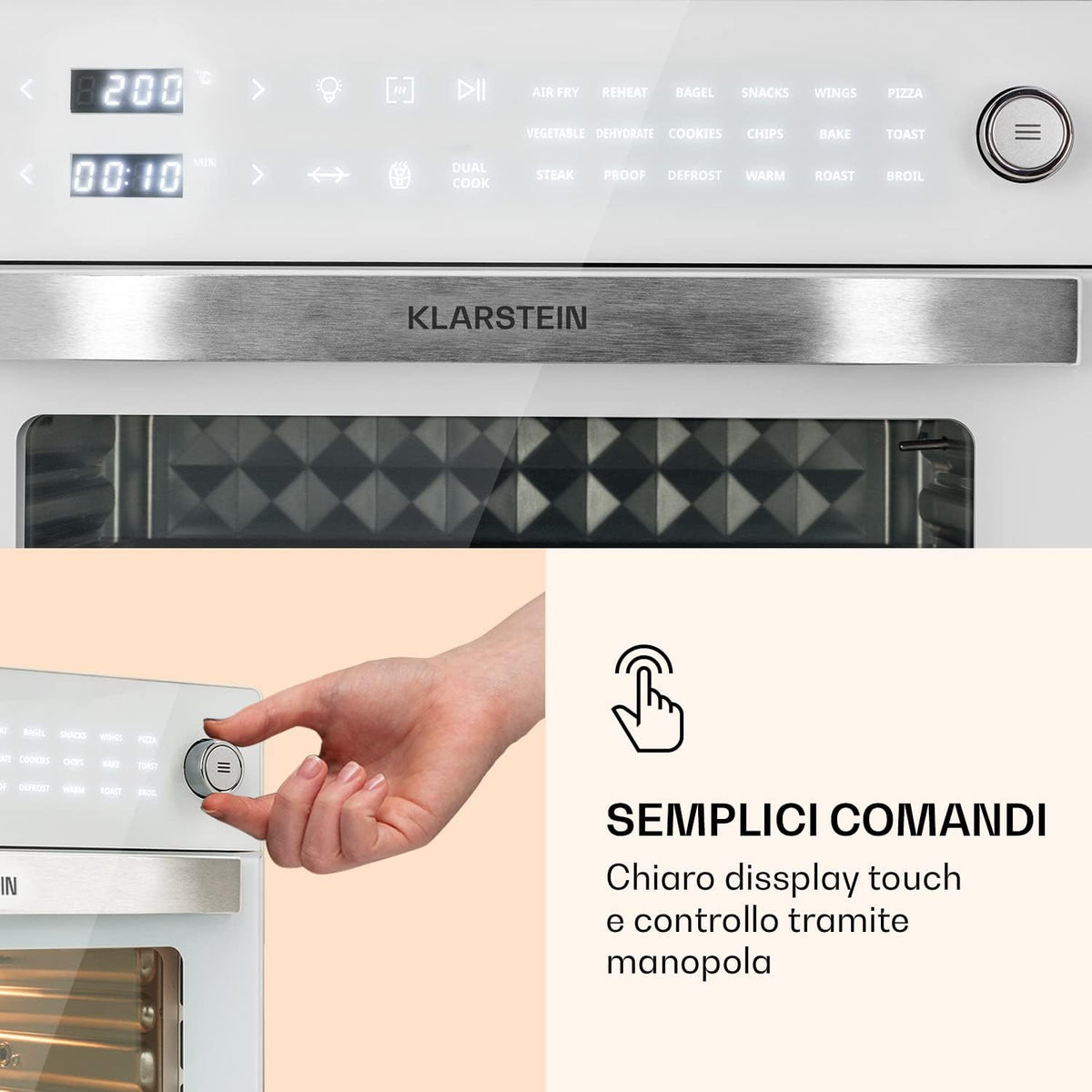Klarstein Vigor Air Friteuse à air chaud XXL, Airfryer de 1800 W, friteuse à air chaud 30 litres, 18 programmes, chaleur de voûte et de sole, blanc