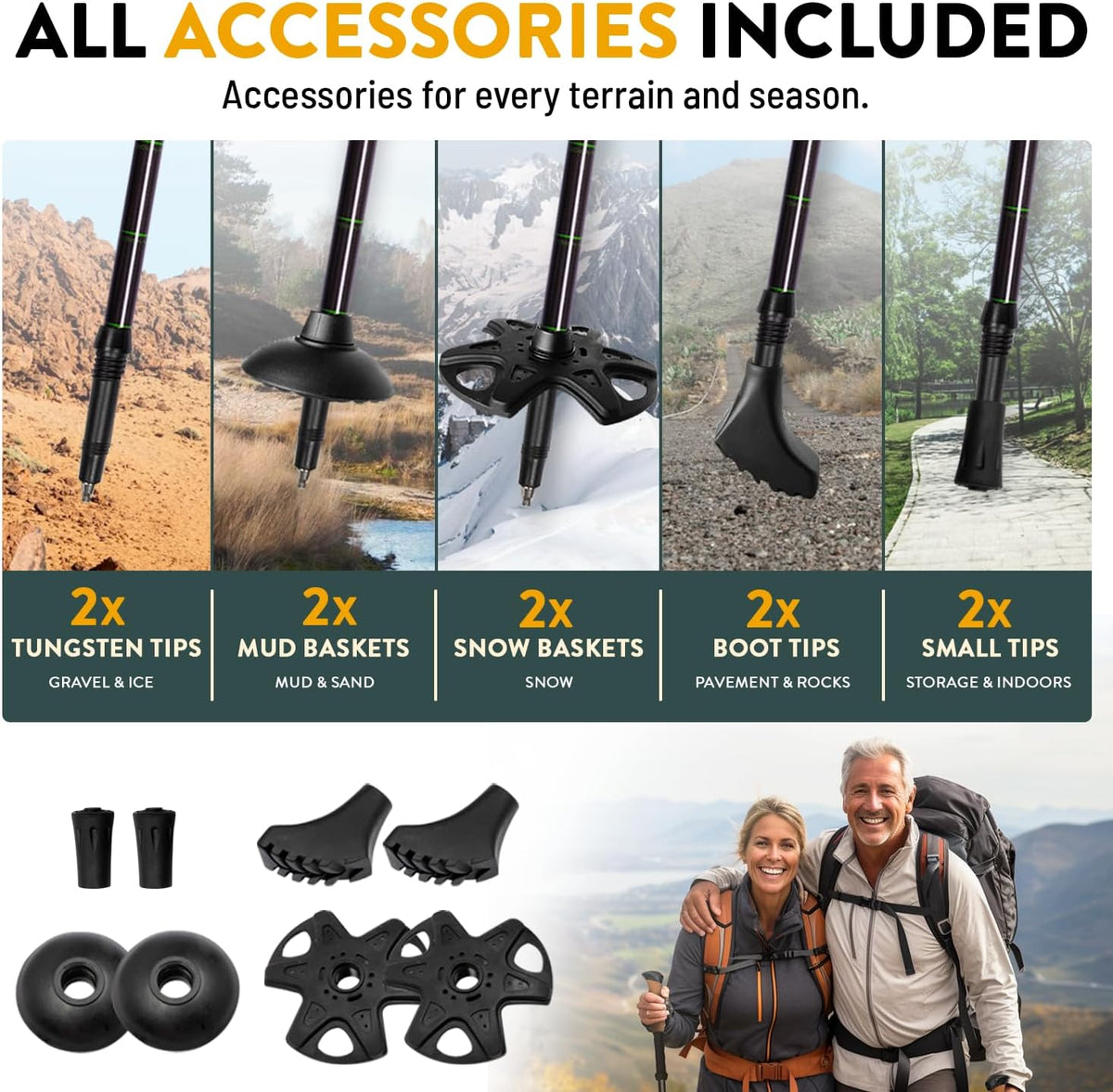 Pôles de Trekking 100% Fibre de Carbone de la Marque USA – Poles de randonnée Ultra Solides, légers, Pliables avec poignées en liège ou Mousse EVA et Fermetures à Rabat réglables Rapides