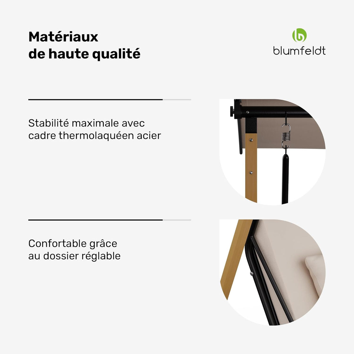 blumfeldt ZenGrove Balancelle Jardin - 2 Places Extérieur avec Toit Réglables, Cadre Acier 160kg, Coussin Épais, Résistant Intempéries