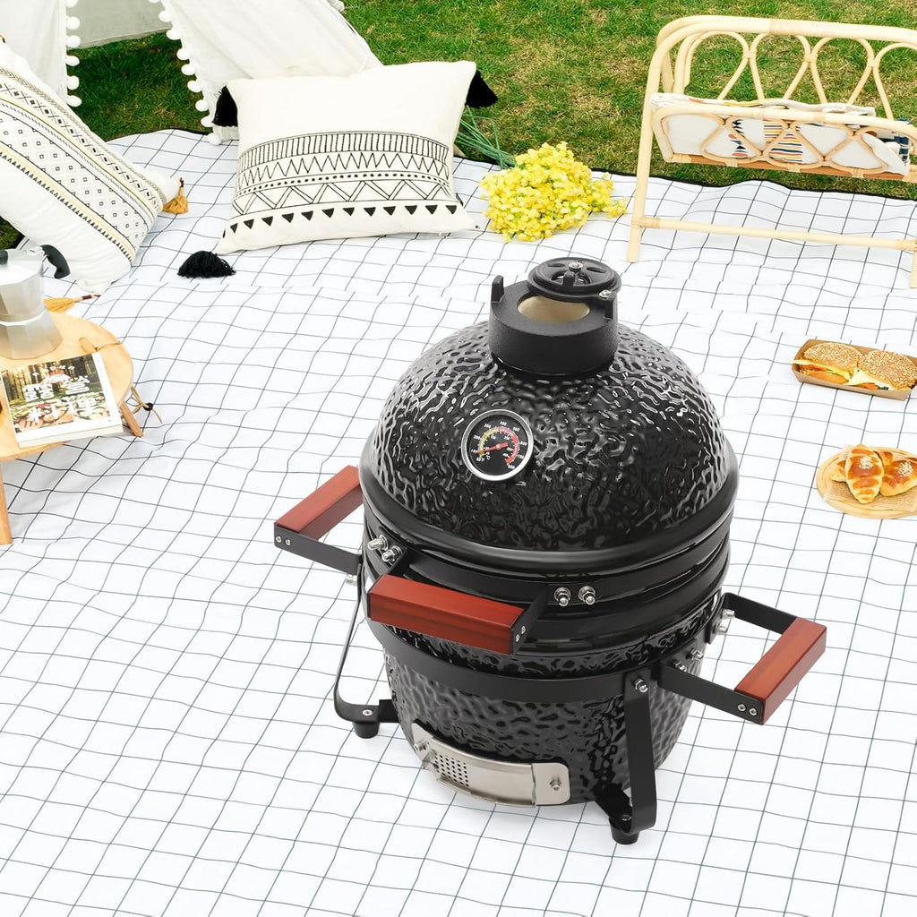 Kamado Barbecue en céramique, 50 x 47 cm, barbecue au charbon de bois, fumoir en céramique pour pique-nique et patio, barbecue en céramique pour petits barbecues, pique-niques, barbecues, camping