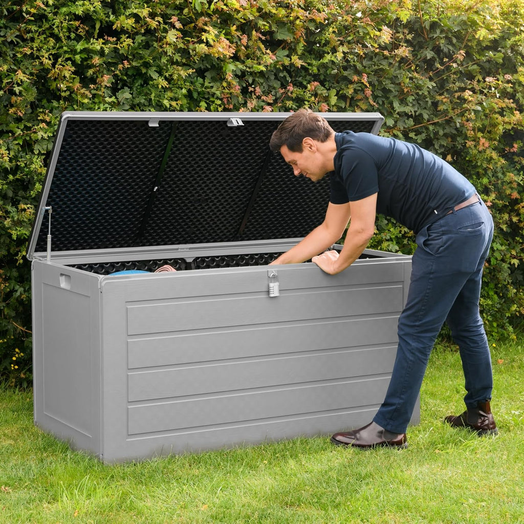 Olsen & Smith Abri de jardin en plastique de grande capacité – Résistant aux intempéries et assis avec coffre effet bois (680 L, anthracite)