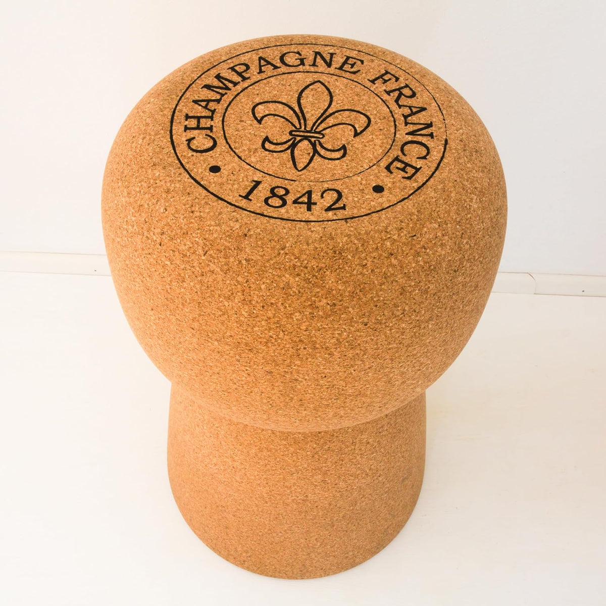 Tabouret en liège en forme de liège de champagne - Tabouret élégant et confortable pour salon et bar - Idéal comme meuble décoratif, cadeau ou comme accent unique pour votre intérieur