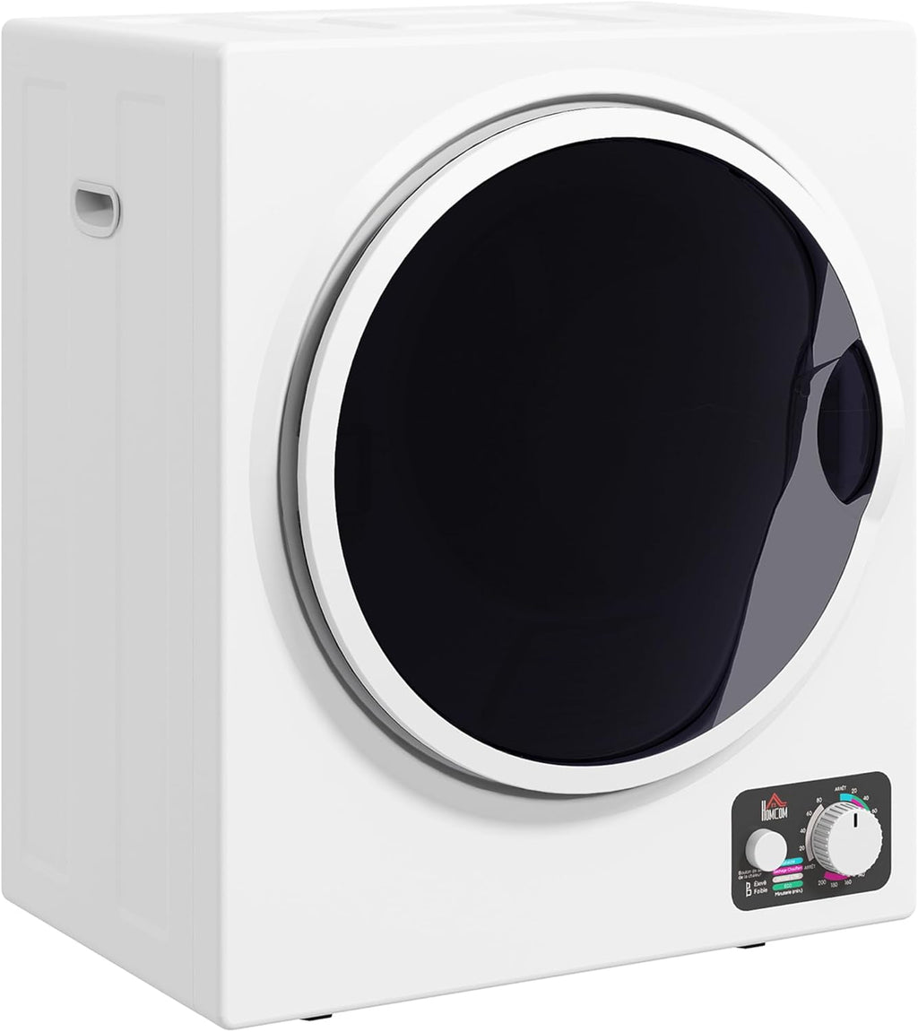 HOMCOM Sèche-linge à évacuation portable, sèche-linge électrique 850 W, 4 Kg, 4 modes de séchage, 2 niveaux de chauffage, cuve en acier inoxydable, installation murale, pour appartement dortoir, blanc