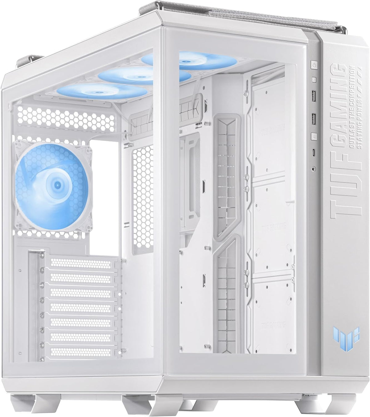 TUF Gaming GT502 Plus Blanc – Boîtier Tour avec Panneau latéral et façade en Verre trempé et 4 Ventilateurs 120 mm
