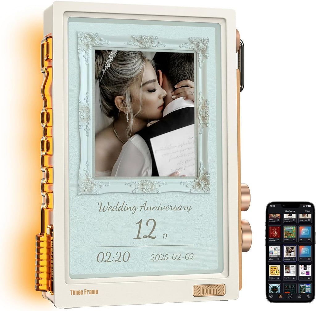 Divoom Times Frame – Cadre Photo numérique 10,1" Wi-FI 64 Go, écran IPS Flottant Bouton RVB, +400 Cadrans widgets communauté Pixel Art (Blanc)