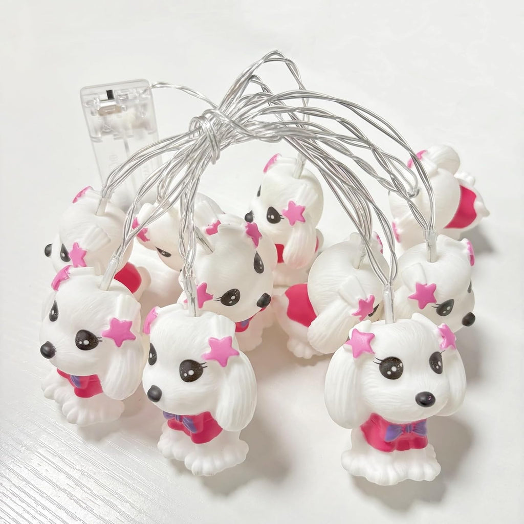 Riaxuebiy Guirlande Lumineuse Féérique à Piles, 1,65 Mètre 10 LED en Forme de Chien Mignon pour Halloween, Noël, Thanksgiving Décoration (Chien blanc)