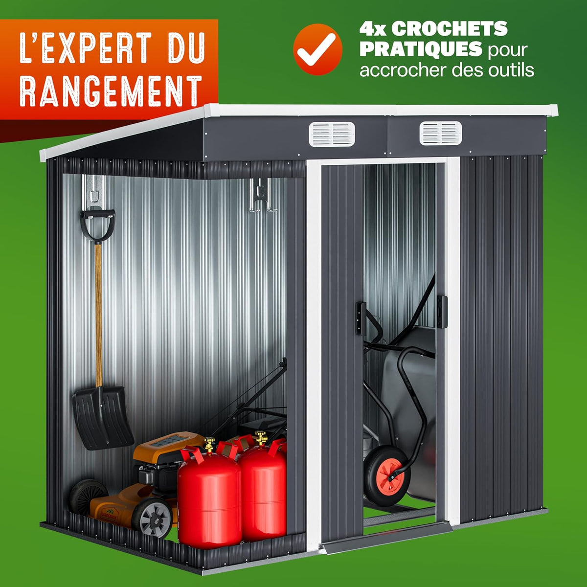 GARDEBRUK Abri de Jardin métal L 2m² Fondation 200x125x185cm Porte coulissante Anthracite cabane de Jardin cabanon Rangement Outils 3,4m³