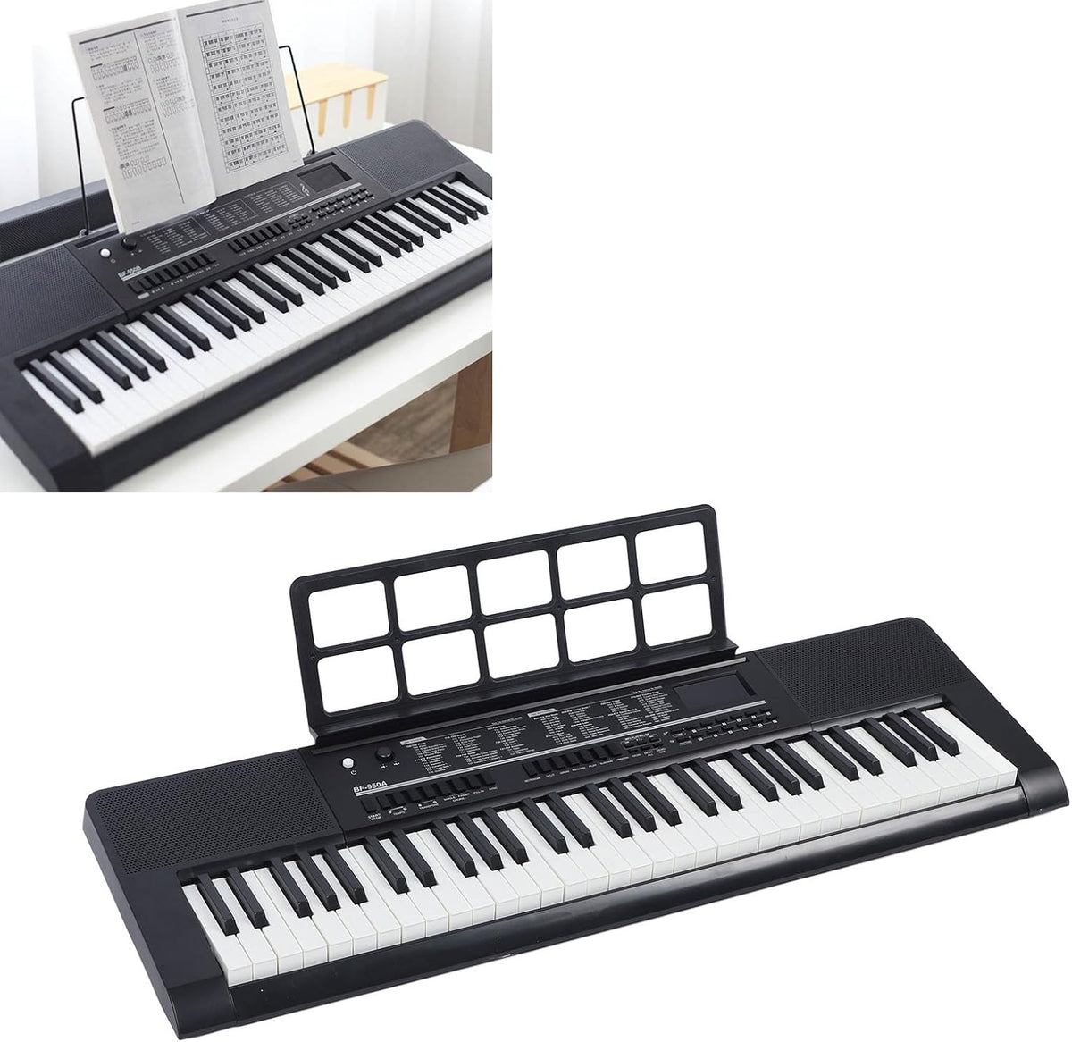 Piano à Clavier électronique 61 Touches, Piano Numérique Portable avec Microphone et Pupitre pour la Pratique de la Performance
