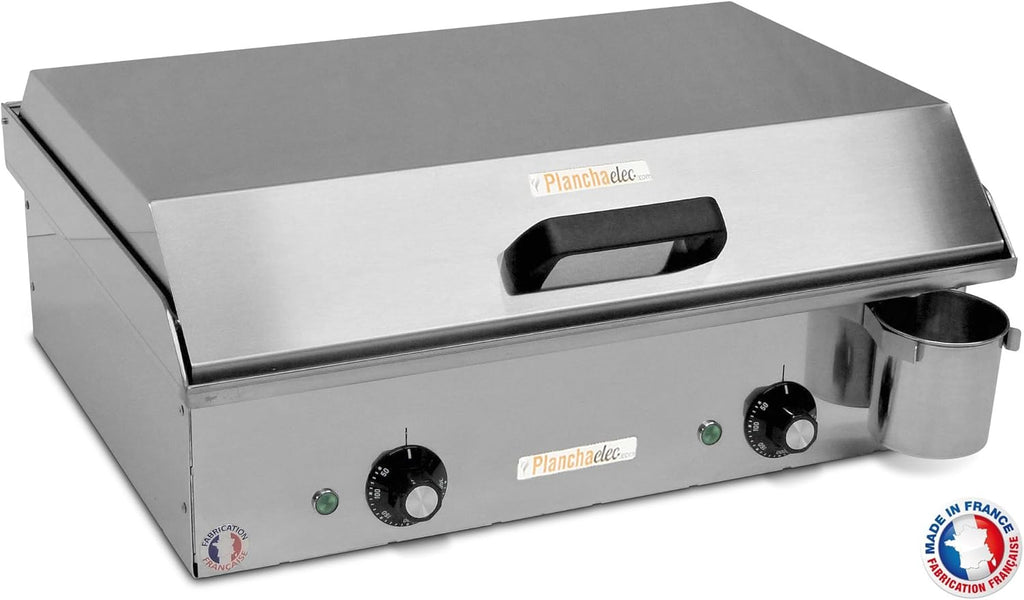 PLANCHAELEC - Pack Complet Plancha Electrique NEO E530-2400W - Chariot + Accessoires - Inox - Thermostat Réglable - 8 Personnes - Made In France - L53 X P43 X H18 cm