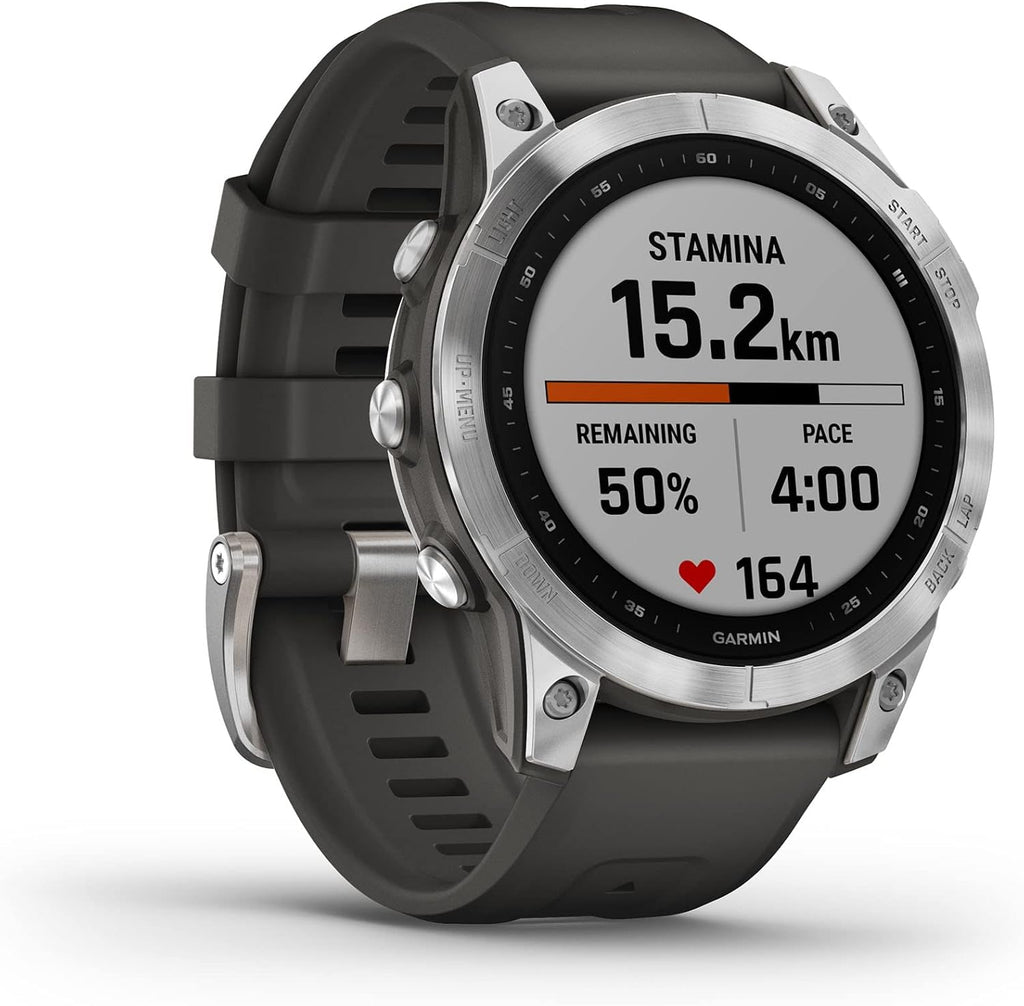 Fenix 7 - Montres GPS Multisports connectée Haute Performance - Silver avec Bracelet Gris - Boitier 47mm (Reconditionné)