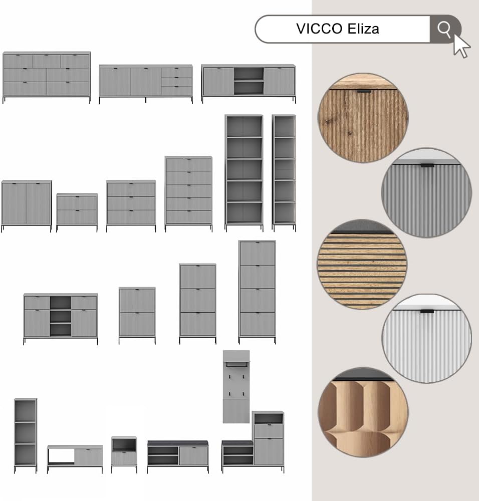 Vicco Commode avec tiroirs Eliza, Chêne Viking, 140 x 81 cm avec 7 tiroirs