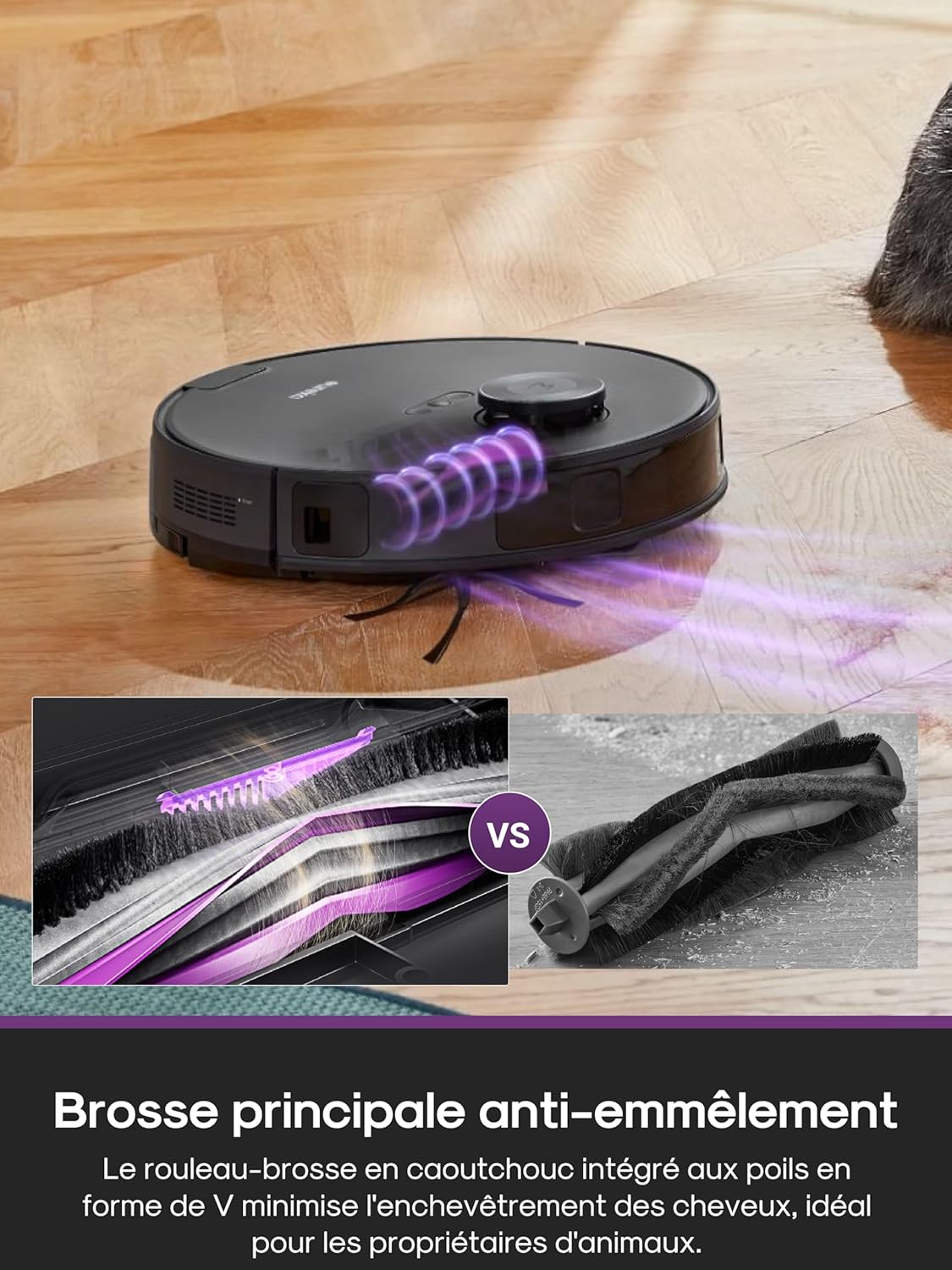 Eureka E20 Evo Plus Robot Aspirateur Laveur avec Station sans Sac Aspiration 10000 Pa Aspirateur Robot Autovidange, Anti Enchevêtrement pour Cheveux Poils d'animaux, Soulèvement de Serpillière 10mm