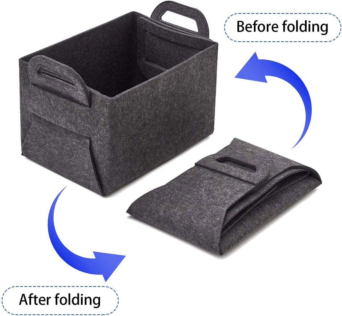 Panier de rangement en feutre avec poignées pour linge, salle de bain, bureau, boîtes de rangement pliables et ouvertes, gris foncé, 40 x 28 x 25 cm