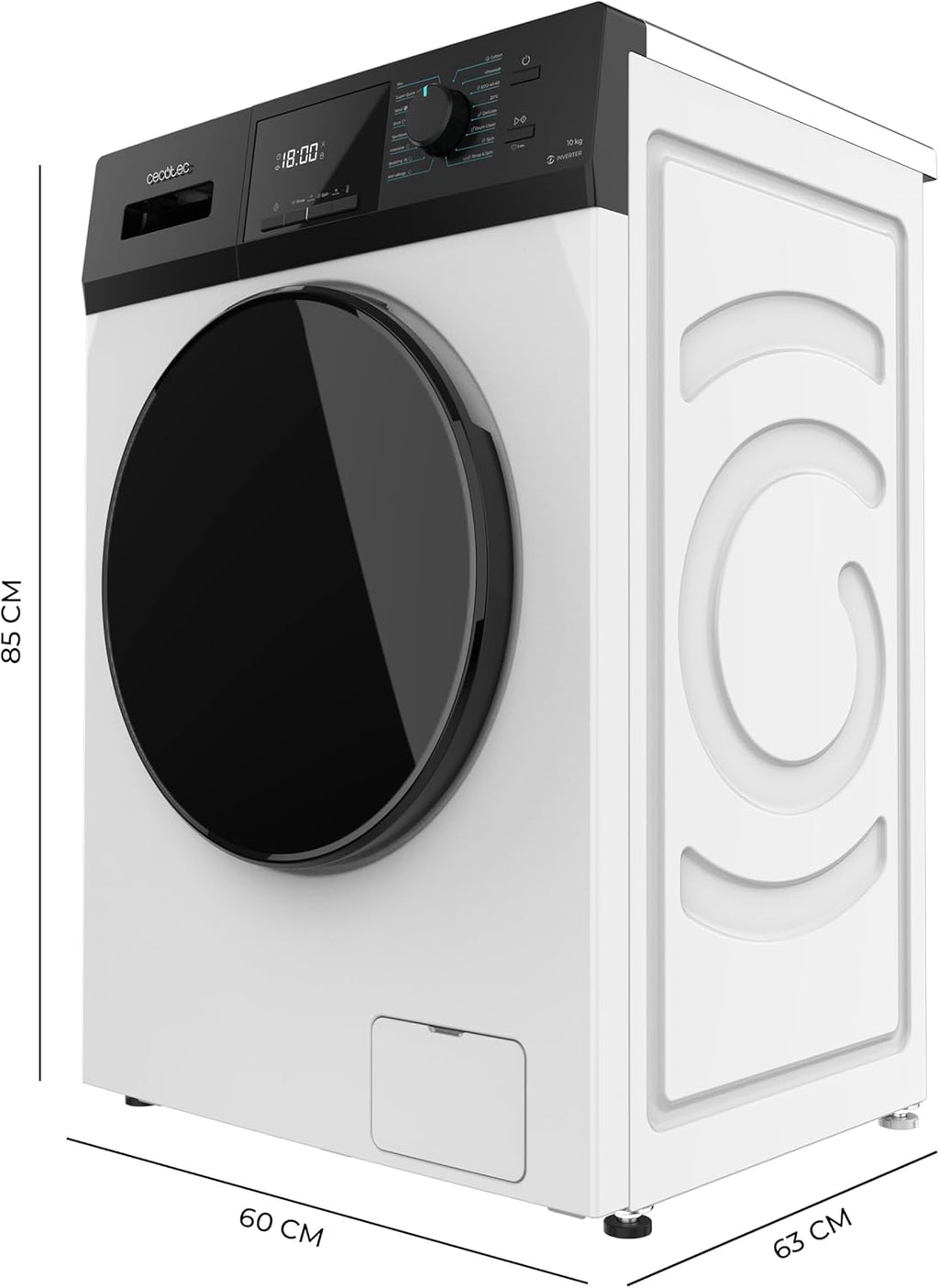 Cecotec Lave-Linge 10Kg Chargement Frontal Bolero Dresscode 10410 Inverter A. 1950W, 1400 tr/min Réglable, 16 Programmes, Faible Consommation d'Énergie, Vapeur, Stérilisation du Linge