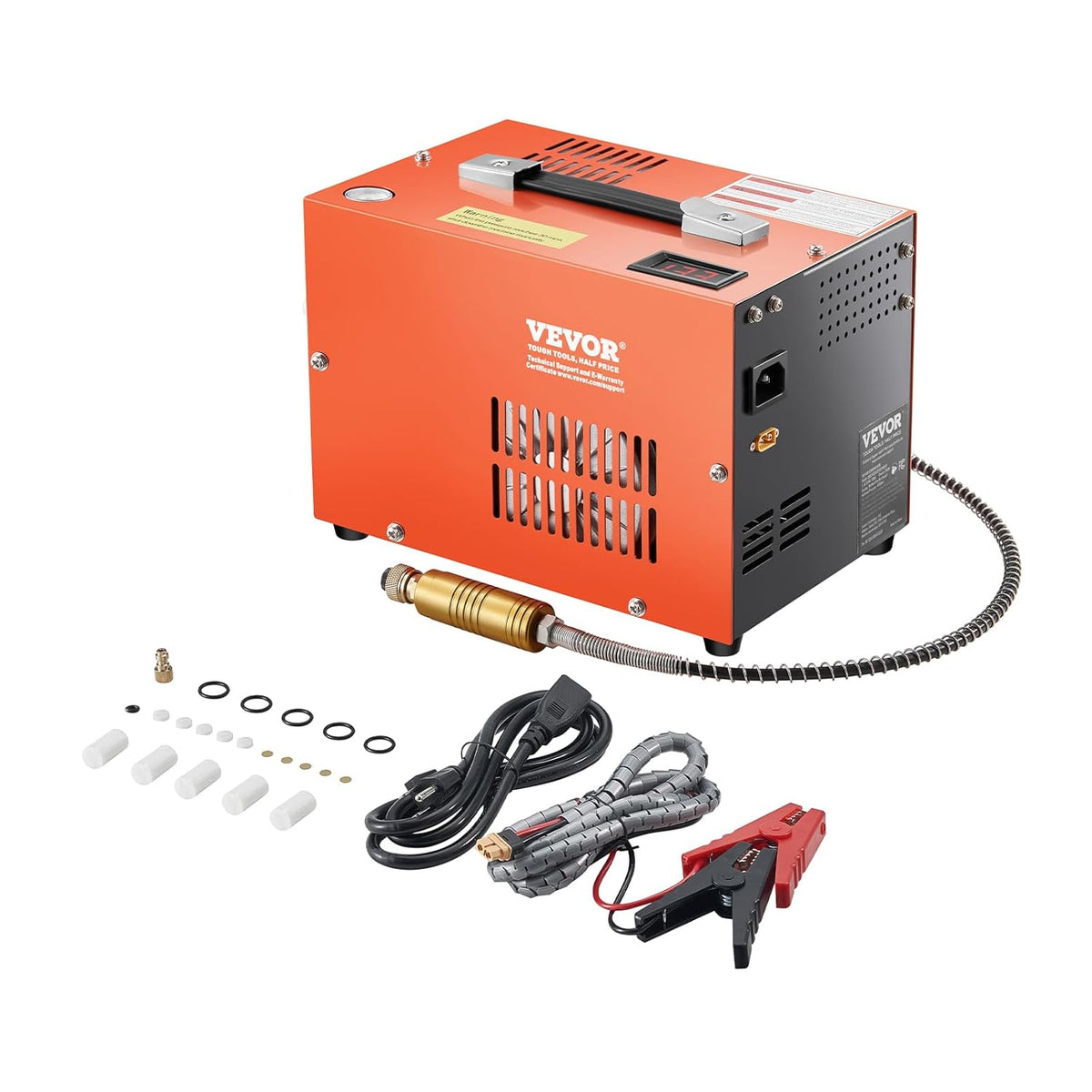 VEVOR Compresseur d'air portable PCP, 300 W 30 MPa, avec convertisseur intégré et système de refroidissement par ventilateur, arrêt manuel, pompe réservoir de paintball sans huile pour pistolet à air