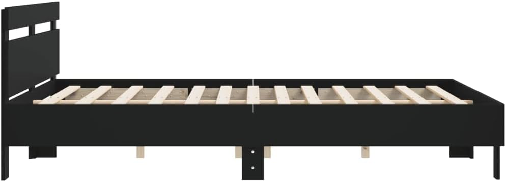 vidaXL Cadre de Lit avec Tête de Lit, Lit Double avec Sommier à Lattes, Lit Adulte, Meuble de Chambre, Moderne, Noir 180x200 cm Bois d'Ingénierie