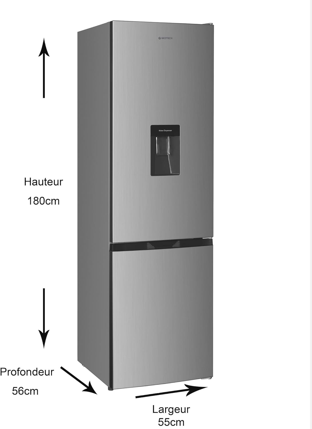 GEDTECH Refrigerateur combiné - congélateur bas - GCB262SL Silver - capacité 262L - Classe E