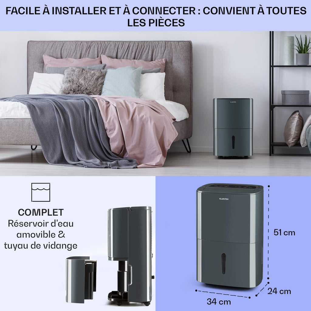 Klarstein Deshumidificateur d Air et Purificateur d'Air, Déshumidificateurs, Anti Humidité, Absorbeur d'Humidité et Séchage Vêtements, Desumidicateur d Air Electrique, Déshumidificateur Salle de Bain