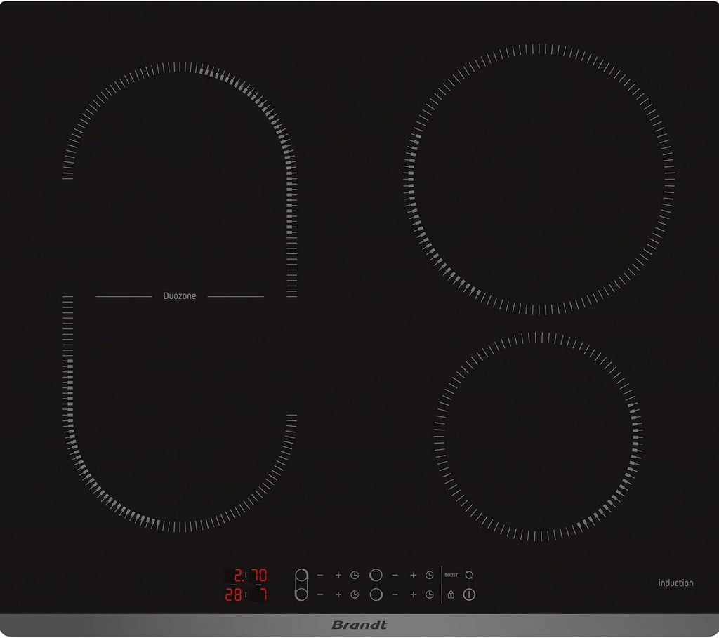 Table de cuisson induction BRANDT - 4 zones - L 58 x P51 cm - 3600 W - Revetement verre - Noir - CPI6400B