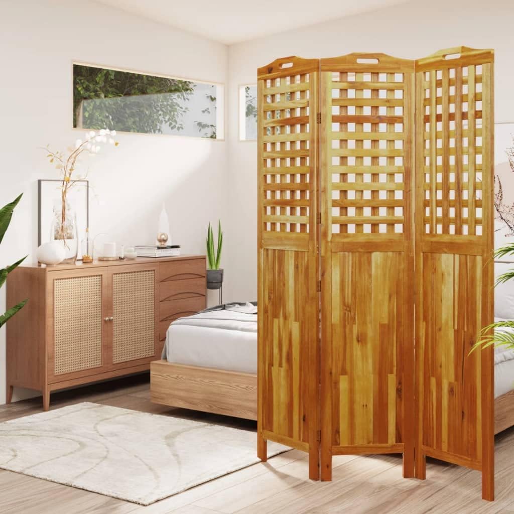 Paravent intérieur 3 Panneaux Pliables, Séparateur de pièce, Ecran d'Intimité Paravent Chambre à Coucher Maison Balcon, 121,5x2x180 cm Bois d'acacia