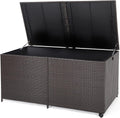 GIANTEX Coffre de Rangement en Rotin 662 L, Boîte de Rangement Résine avec 2 Roulettes et 2 Vérin à Gaz, Résistant aux Intempéries, 150 x 77 x 73 cm