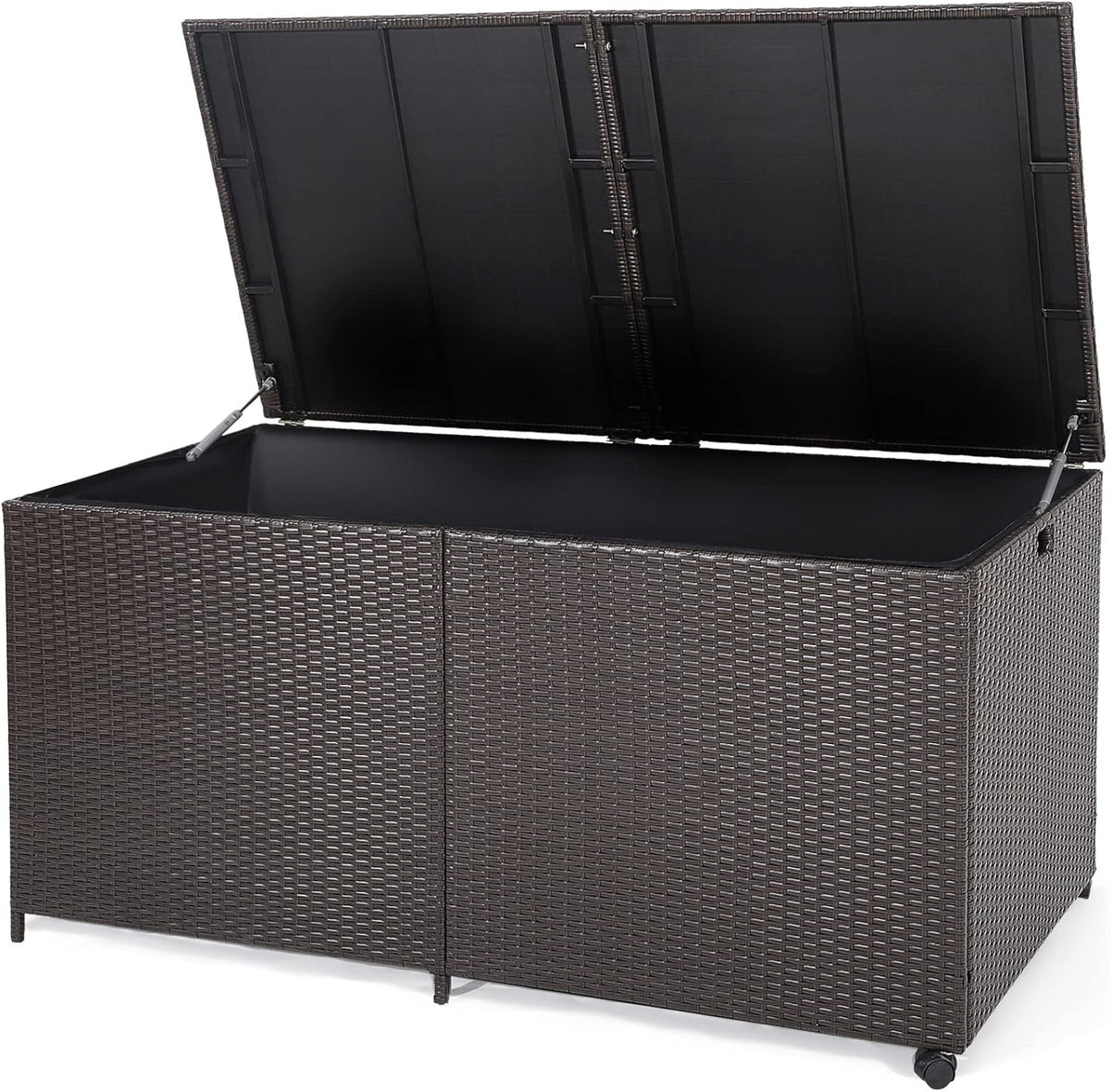 GIANTEX Coffre de Rangement en Rotin 662 L, Boîte de Rangement Résine avec 2 Roulettes et 2 Vérin à Gaz, Résistant aux Intempéries, 150 x 77 x 73 cm