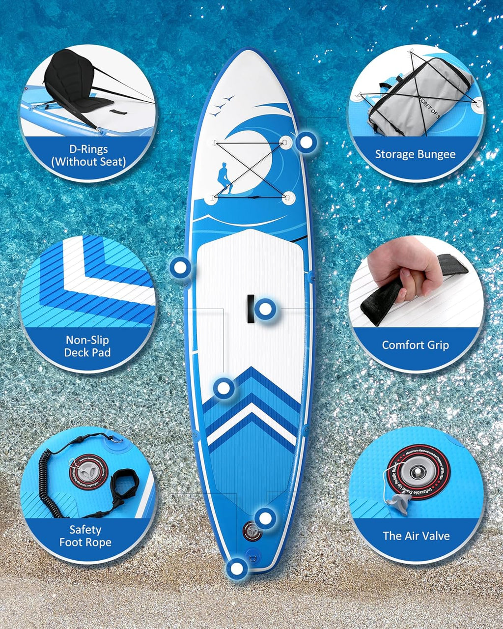 Planche à pagaie de 15,2 cm d'épaisseur avec accessoires ISUP et sac de transport et pompage rapide pour adultes et jeunes pour pagaie, surf, pêche, yoga