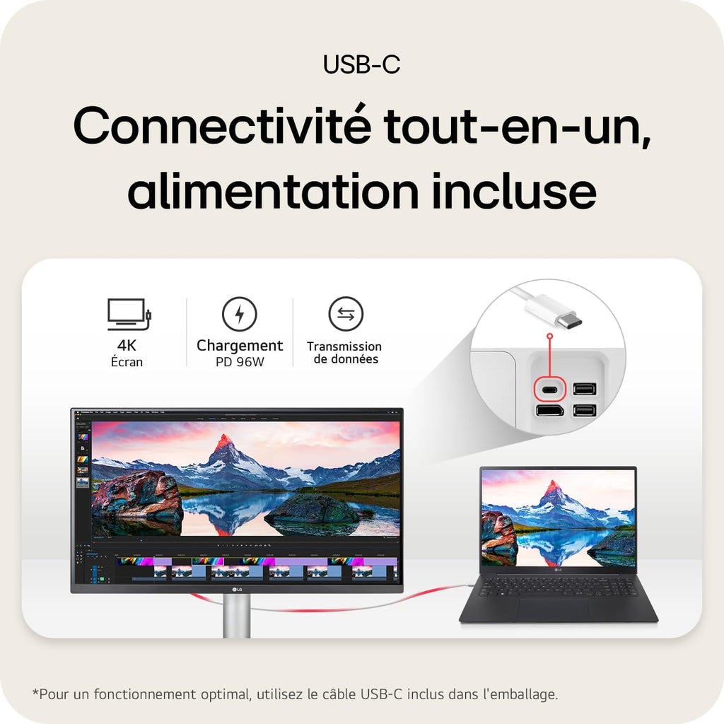 LG Ultrafine 27UP850K-W Ecran PC 4K 27" - Dalle IPS résolution UHD (3840 x 2160), 5ms GtG 60Hz, DisplayHDR 400, DCI-P3 95 pour cent (CIE1976), Mode Lecture, inclinable, réglable en Hauteur