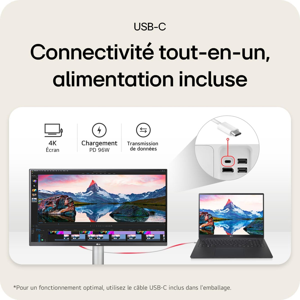 Ultrafine™ 27UP850K-W Ecran PC 4K 27" - Dalle IPS résolution UHD (3840 x 2160), 5ms GtG 60Hz, DisplayHDR™ 400, DCI-P3 95% (CIE1976), Mode Lecture, inclinable, réglable en Hauteur