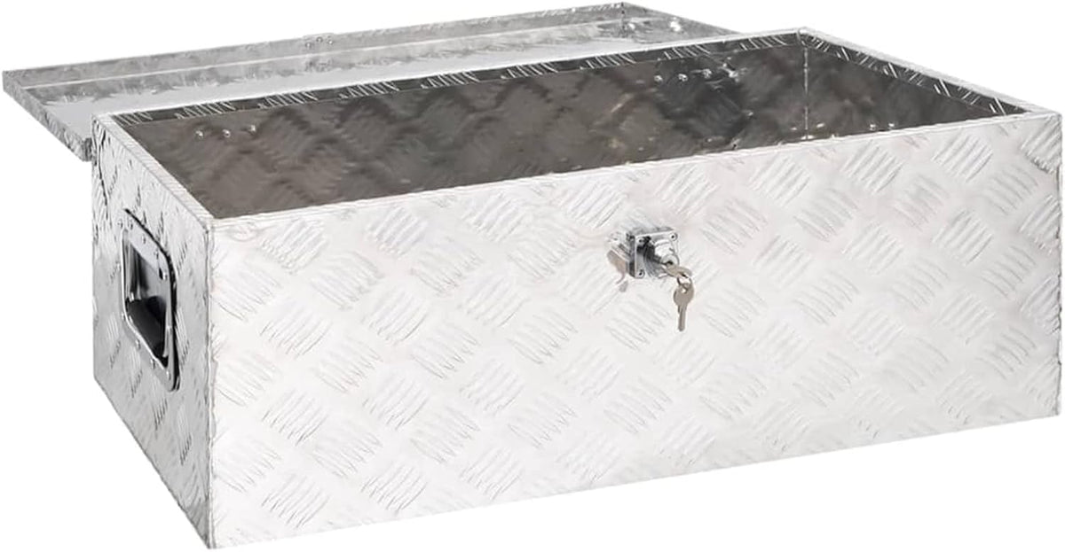 Homgoday Coffre-fort argenté 80 x 39 x 30 cm en aluminium, boîte de jardin, porte-outils de jardin, pouf d'extérieur, coffre d'extérieur