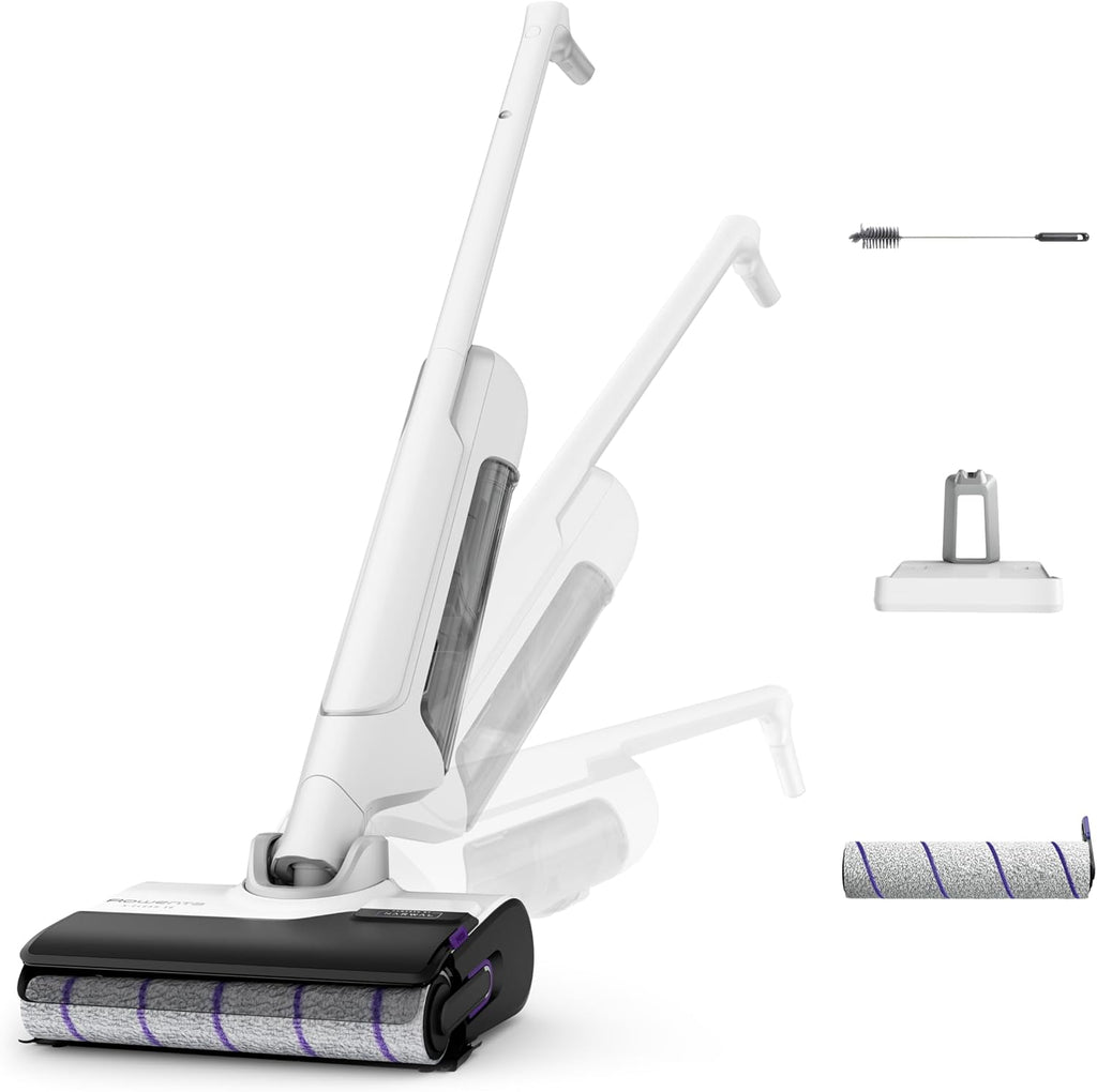 Rowenta X-Clean 10, Aspirateur Laveur sans fil, Design Plat 180°, Auto-Nettoyage et séchage 65°C, Autonomie 60min, Parfait pour Tâches Tenaces et Poils d’Animaux GZ7540WO, Blanc