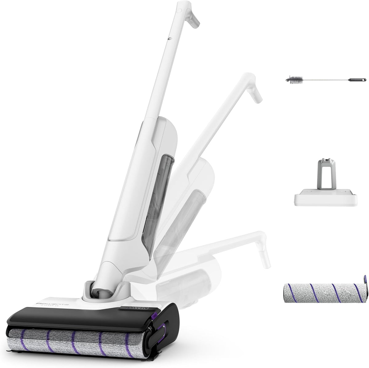 Rowenta X-Clean 10, Aspirateur Laveur sans fil, Design Plat 180°, Auto-Nettoyage et séchage 65°C, Autonomie 60min, Parfait pour Tâches Tenaces et Poils d’Animaux GZ7540WO, Blanc