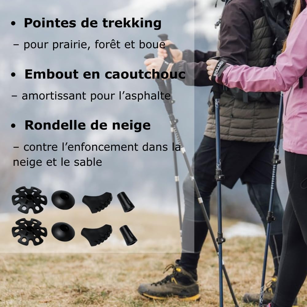 BOLLSEN Expedition Pro Bâtons de randonnée – Bâtons de Trekking en Aluminium légers, Pliables et réglables en Hauteur – Bâtons réglables pour randonnée, Trekking et Marche Nordique
