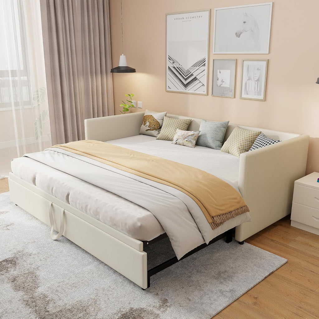 Canapé lit 2 Places 90/180 x 200 cm, Canapé-lit Convertible rembourré avec sommier à Lattes, Canapé Convertible Extensible pour Salon, No Matelas (Beige, Velours)