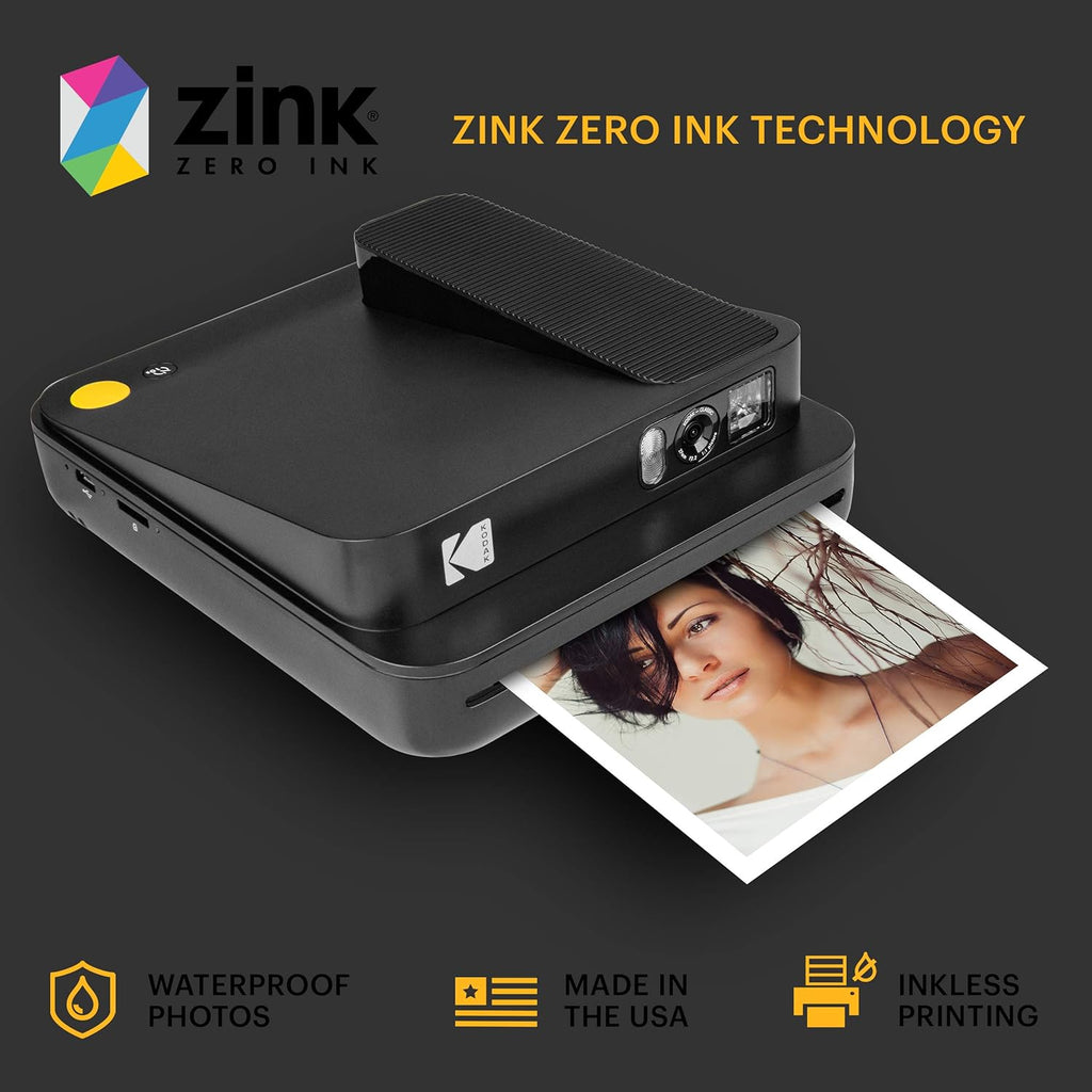 KODAK SMILE Classic, appareil photo numérique avec Bluetooth Noir images de 16 mp, 35 impressions par charge - Comprend : papier photo ZINK de 3,5 x 4,25 pouces, Cadres autocollants