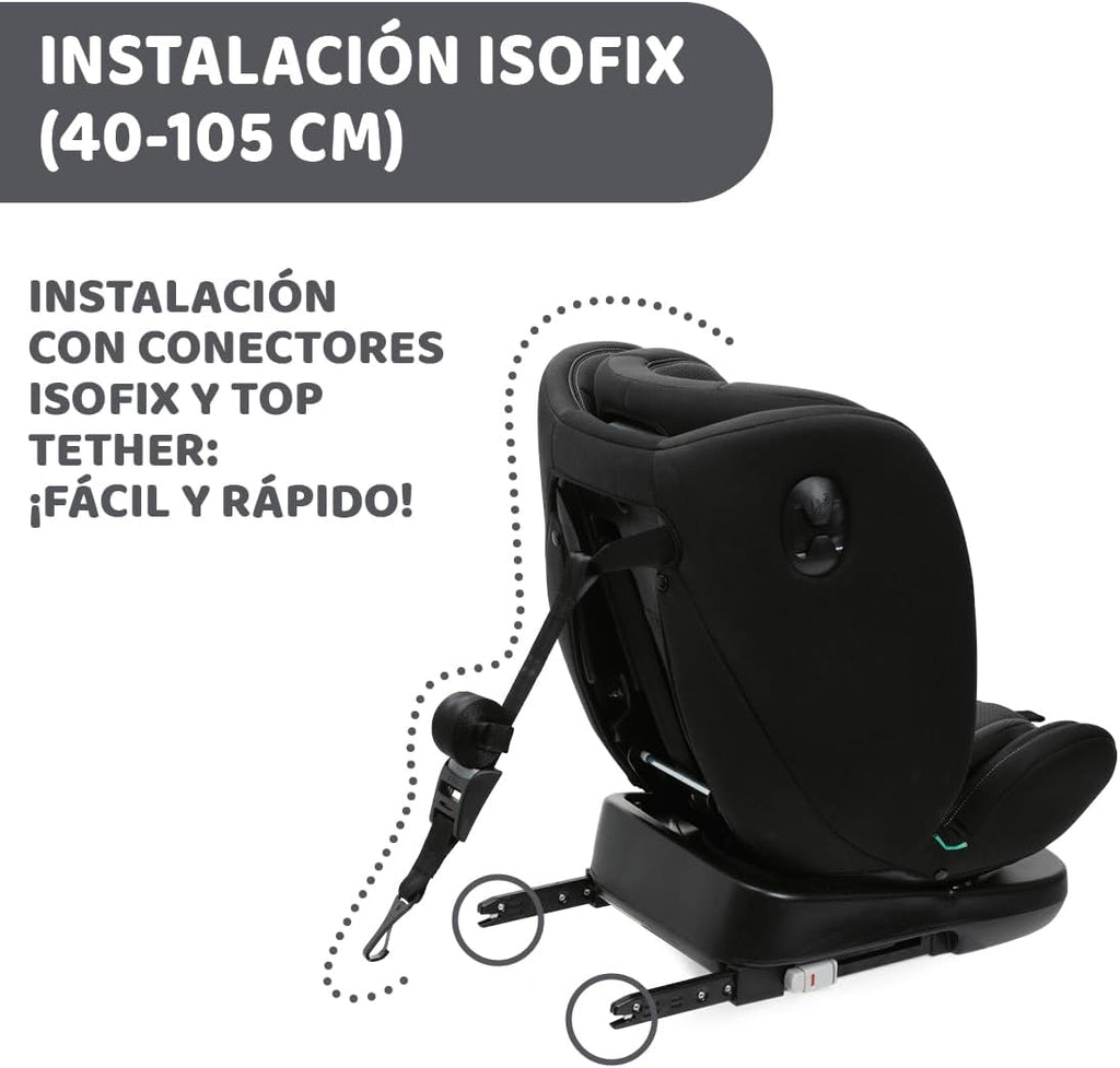Chicco UnicoEvoI-Size, Siège Auto 0-36 Kg, homologué ECE R129/03, Isofix 360° pivotant et inclinable, Groupe 0+/1/2/3 De 0 à 12 ans, Black