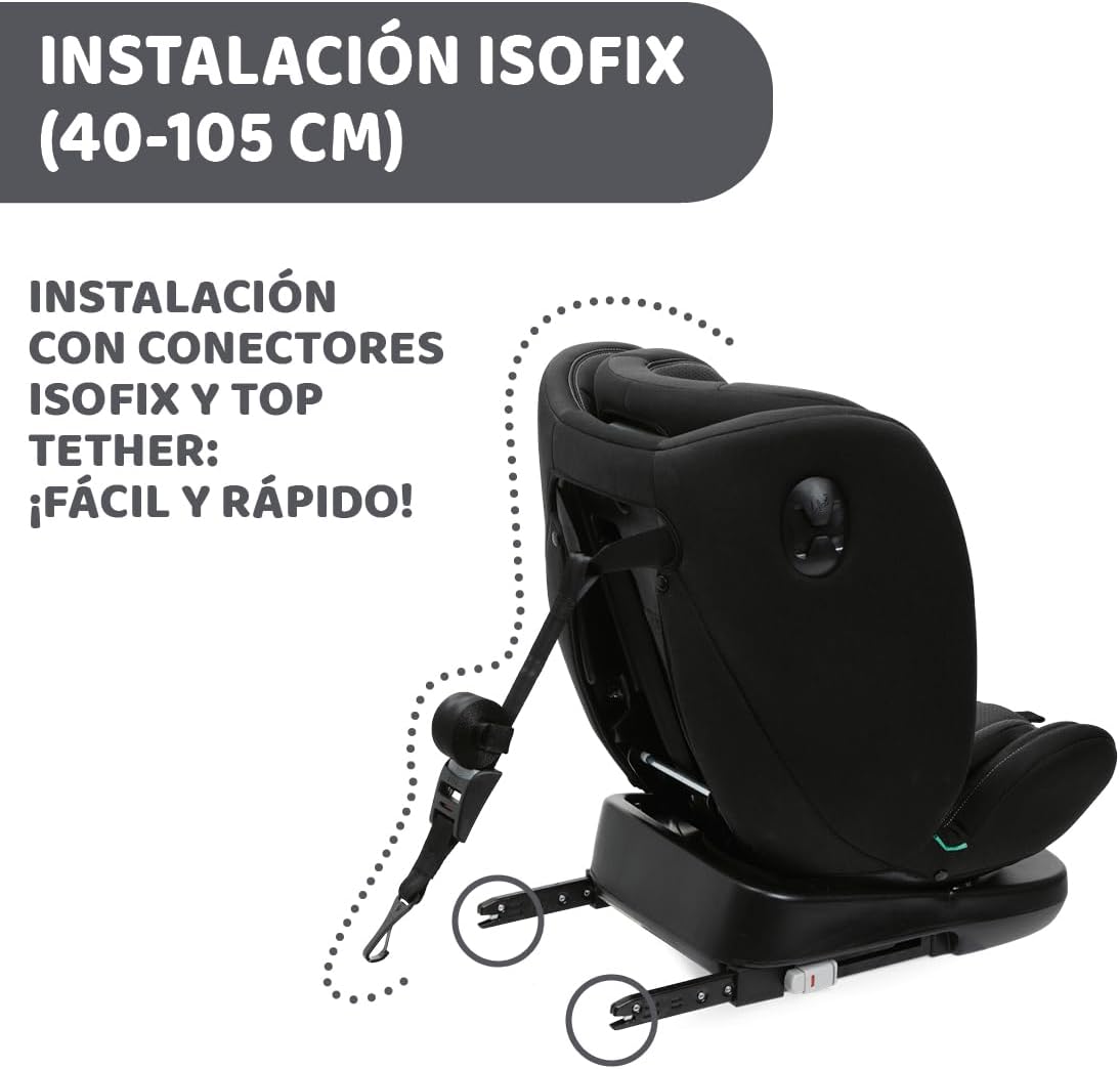 Chicco UnicoEvoI-Size, Siège Auto 0-36 Kg, homologué ECE R129/03, Isofix 360° pivotant et inclinable, Groupe 0+/1/2/3 De 0 à 12 ans, Black