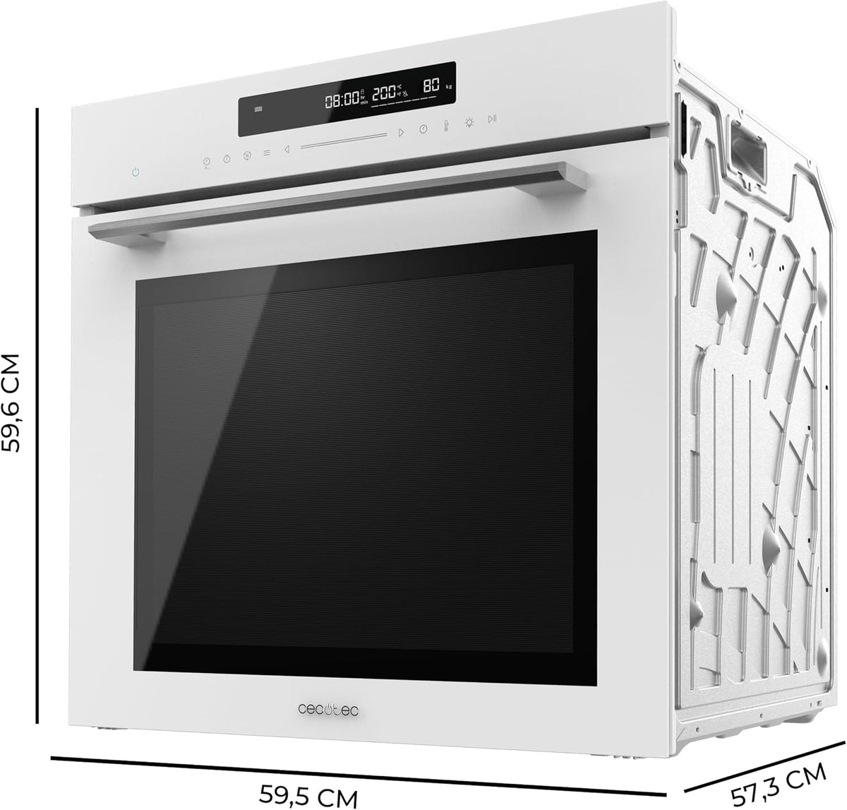 Cecotec Four encastrable 60cm Bolero Hexa SM406000 Glass White A+. 2900W, 72L, 12 Fonctions, Steak Master, Pizza Master, Steam Assist, Steam EasyClean, Mode Eco, Décongélation, Minuterie électronique
